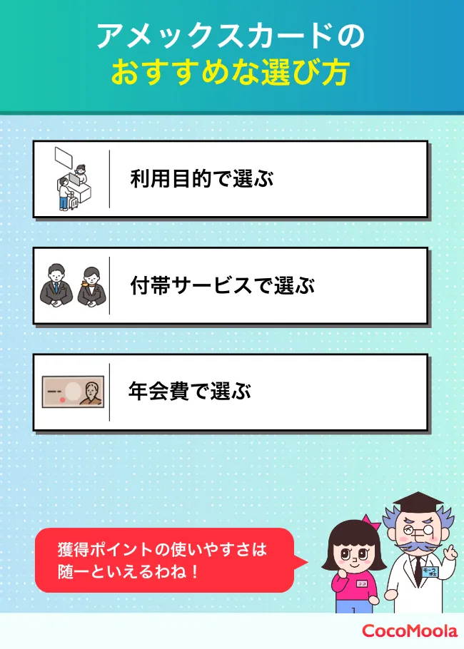 アメックスカードの選び方。利用目的・付帯サービス・年会費の3つを軸に選ぶのがポイント